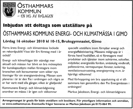 &Ouml;sthammars kommuns energi- och klimatm&auml;ssa i Gimo