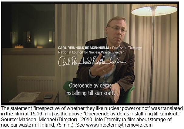 Comment on Statement by Professor Carl Reinhold Bråkenhielm in the Film Into Eternity