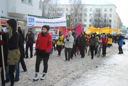 Demonstrationen i  Uleåborg (Oulu) 24/1 2009 Mot kärnkraft och uranbrytning