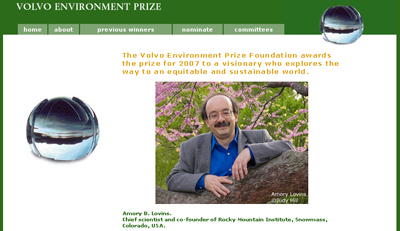 Amory Lovins får Volvo miljöpris 2007. Källa: www.environment-prize.com Amory Lovins får Volvo miljöpris 2007